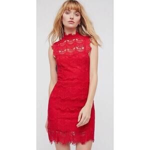 Free People Daydream Lace Open Back Mini Dress Cherry Red Sz Small Valentines